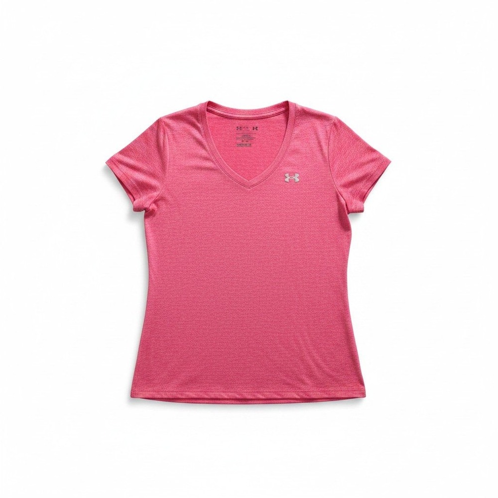 Under Armour Womens LG Pink V-Neck T-Shirt Athleisure Casual HeatGear Loose Fit